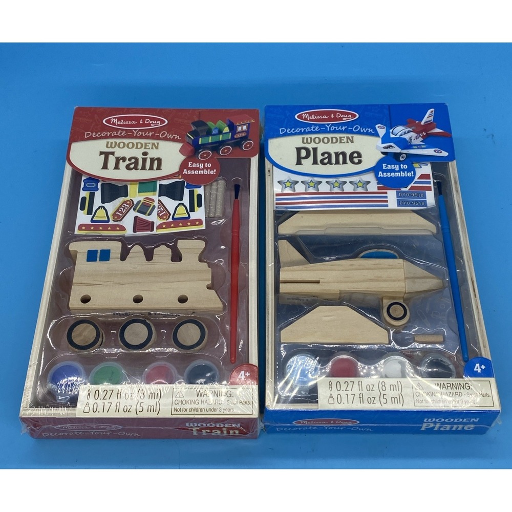 Melissa & Doug "Decorate-Your-Own" Wooden Train & Plane Craft Kits (Set of 2)